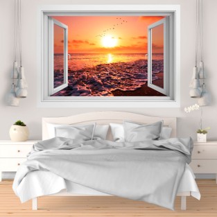 Vinilos ventanas 3d atardecer en la playa