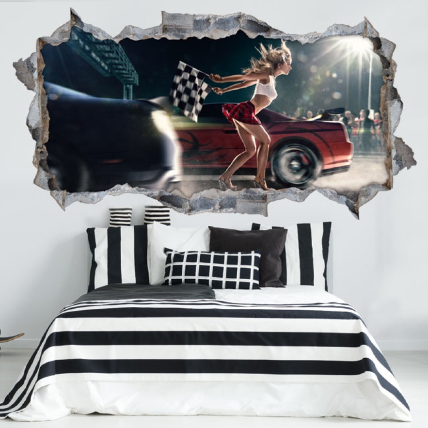 Vinilos 3d bandera cuadros carrera de coches