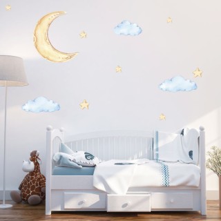 Vinilos y pegatinas infantiles luna nubes y estrellas