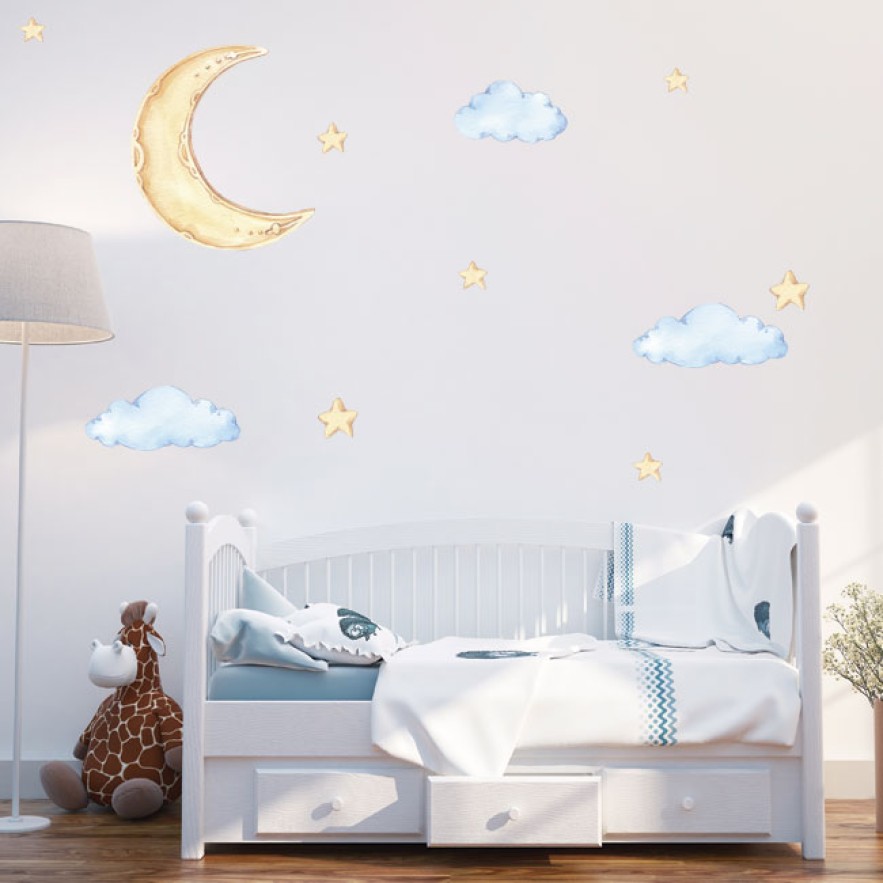 Vinilos y pegatinas infantiles luna nubes y estrellas