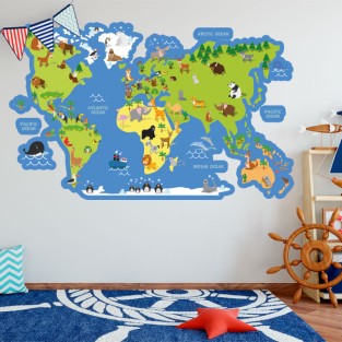 Vinilos decorativos infantiles mapamundi con animales Vinilos decorativos infantiles mapamundi con animales