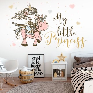 Vinilos y pegatinas infantiles princesa con unicornio
