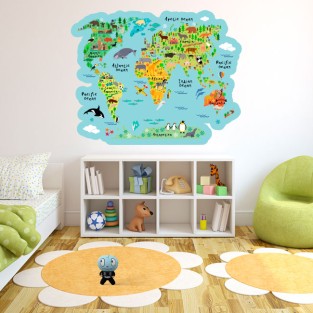 Vinilos y pegatinas infantiles mapamundi con animales
