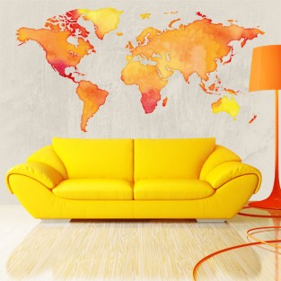 Vinilos decorativoss mapamundi acuarela naranja Vinilos decorativoss mapamundi acuarela naranja