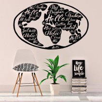 Vinilos decorativos mapamundi saludo varios idiomas