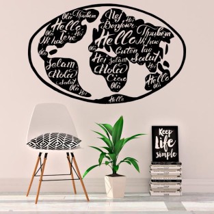 Vinilos decorativos mapamundi saludo varios idiomas