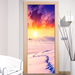 Vinilos decorativos puertas atardecer montañas nevadas
