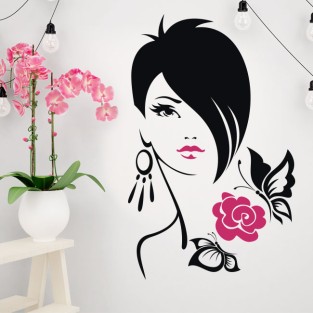 Vinilos y pegatinas silueta mujer flor con mariposas Vinilos y pegatinas silueta mujer flor con mariposas