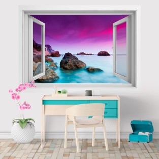 Vinilos ventana 3d atardecer en el mar Vinilos ventana 3d atardecer en el mar