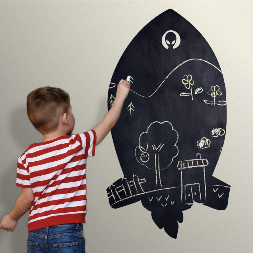 Vinilo infantil pizarra cohete