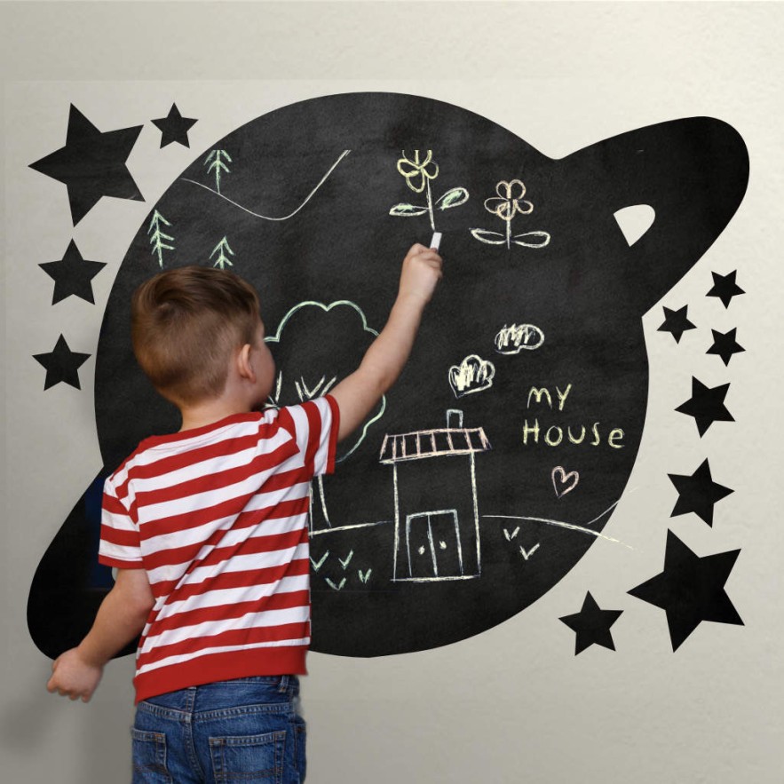 Vinilo infantil pizarra planeta con estrellas