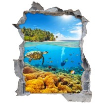 Vinilos agujeros 3d vista submarinismo con tortuga