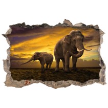 Vinilos agujeros 3d elefantes atardecer