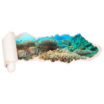 Vinilo peces arrecife de coral efecto papel rasgado 3d