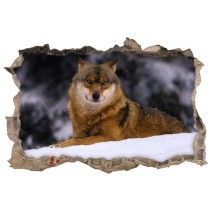 Vinilo agujero 3d lobo en invierno