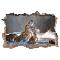 Vinilo  agujero 3d tigres de bengala nieve