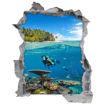 Vinilo agujero 3d submarinista bajo el mar