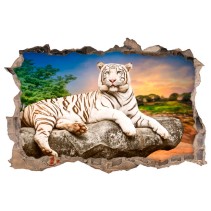Vinilos agujero pared tigre blanco 3d
