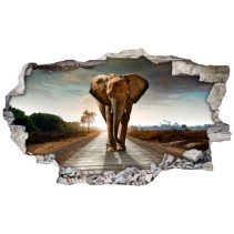 Vinilo decorativo agujero 3d para paredes elefante