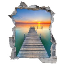 Vinilos decorativos agujero 3d atardecer en el lago