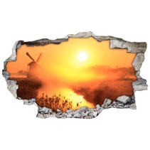 Vinilos agujero 3d atardecer molino holanda
