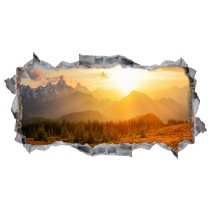 Vinilos agujero 3d atardecer en las montañas
