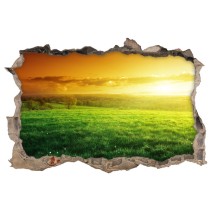 Vinilos agujero 3d paisaje campo al atardecer