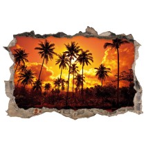 Vinilo agujero 3d atardecer palmeras en la playa