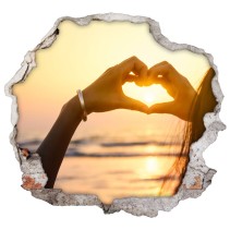 Vinilo agujero 3d paredes corazón atardecer manos