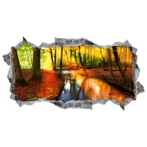 Vinilo agujero 3d paredes atardecer bosque otoño