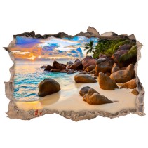 Vinilo agujero 3d isla tropical al atardecer