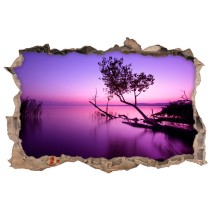 Vinilo decorativo agujero 3d atardecer en el lago