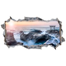 Vinilos agujero 3d puerta torii frente al mar