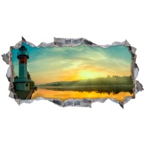 Vinilo agujero 3d faro al amanecer en el río