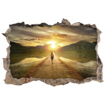 Vinilo agujero 3d persona en camino al atardecer