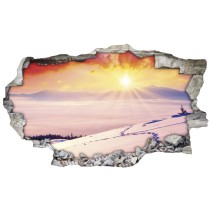 Vinilos agujero 3d atardecer en montañas nevadas