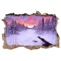 Vinilo agujero 3d paisaje atardecer en laponia