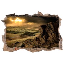 Vinilo agujero 3d atardecer en la montaña