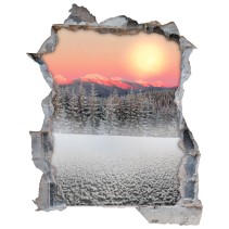 Vinilos agujeros 3d montañas nevadas al atardecer
