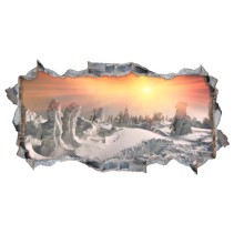 Vinilos agujeros 3d atardecer en las montañas nevadas