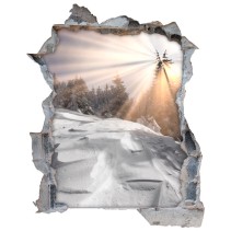 Vinilos agujero 3d pared rota montañas nevadas