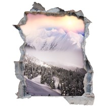 Vinilo agujero 3d montañas nevadas atardecer