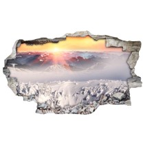 Vinilos agujero 3d atardecer montañas nevadas