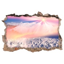 Vinilos agujero 3d sol al atardecer montañas nevadas