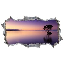 Vinilos agujero 3d paisaje atardecer lago con árbol