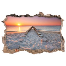Vinilos agujero 3d camino en playa al atardecer