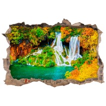 Vinilosagujero 3d cascada bosque en otoño