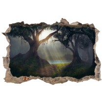 Vinilos agujero 3d ilustración árboles bosque mágico
