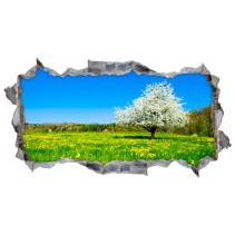 Vinilos agujero 3d paisaje árbol flor de cerezo