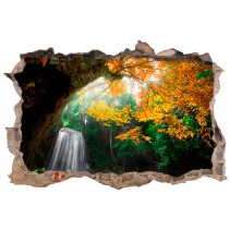 Vinilos agujero 3d cascada en bosque otoñal